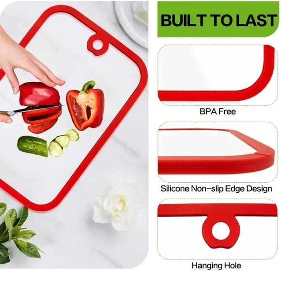 Two Clear Glass Cutting Board, 2 Size Chopping Board with Non-slip - SHIP ALONE - Picture 3 of 7